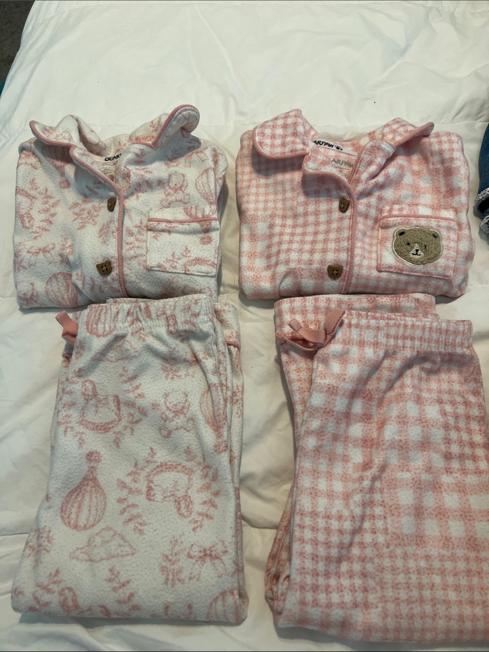 Bear Paw Children's Pink and white Pajama Set - Soft Bear & Pattern Styles